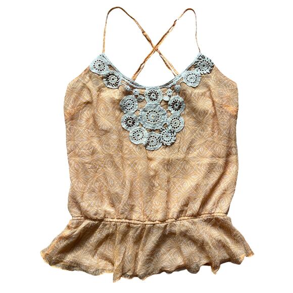 Free People Orange Tank with Crochet Detailing Size M - Picture 2 of 6